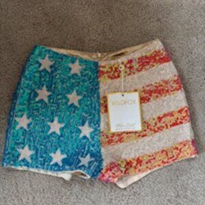 NWT -Wildfox White Label American Flag Sequin Shorts Women's Small